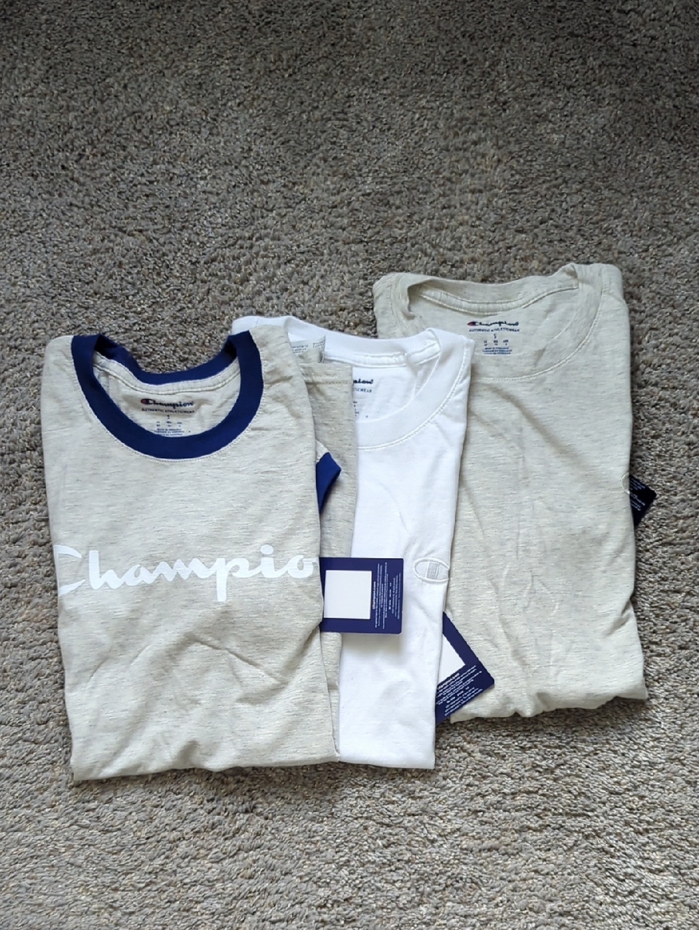 3 Champion Crewneck Tee Pack in Cream, White and Navy Trim